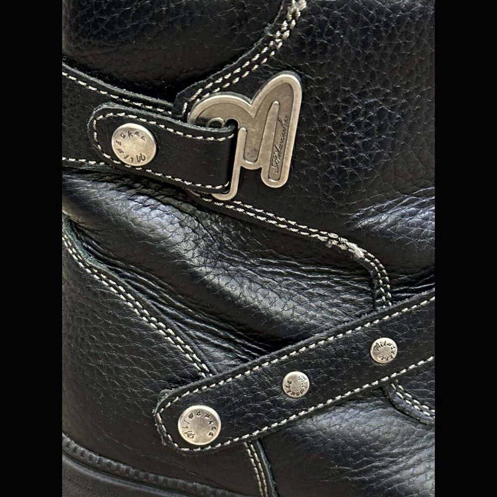 Black Milwaukee Motorcycle Boots Leather Round Toe Ankle Vintage Oil Resistant 8 - Picture 3 of 11